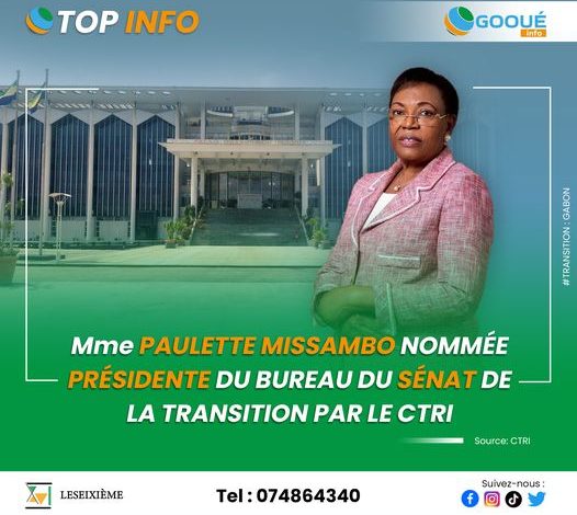 Paulette MISSAMBO, nommée Présidente du SENAT de la transition