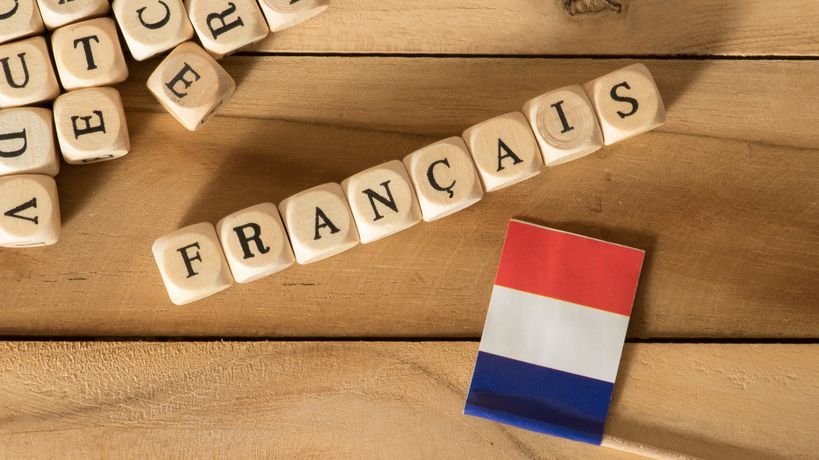 Flag of France and the word French